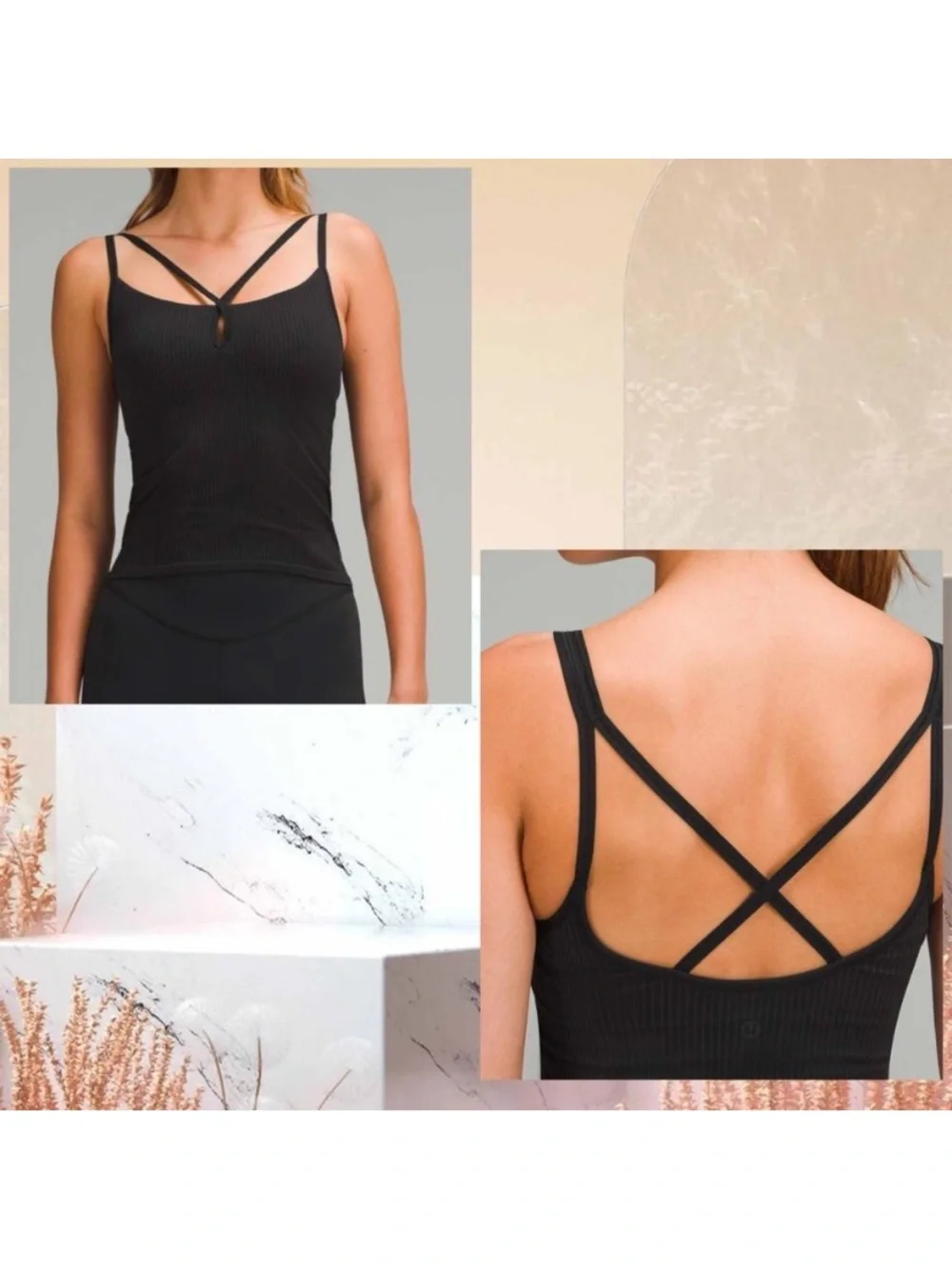 LULULEMON EBB TO STREET STRAPPY Black Ribbed Tank
